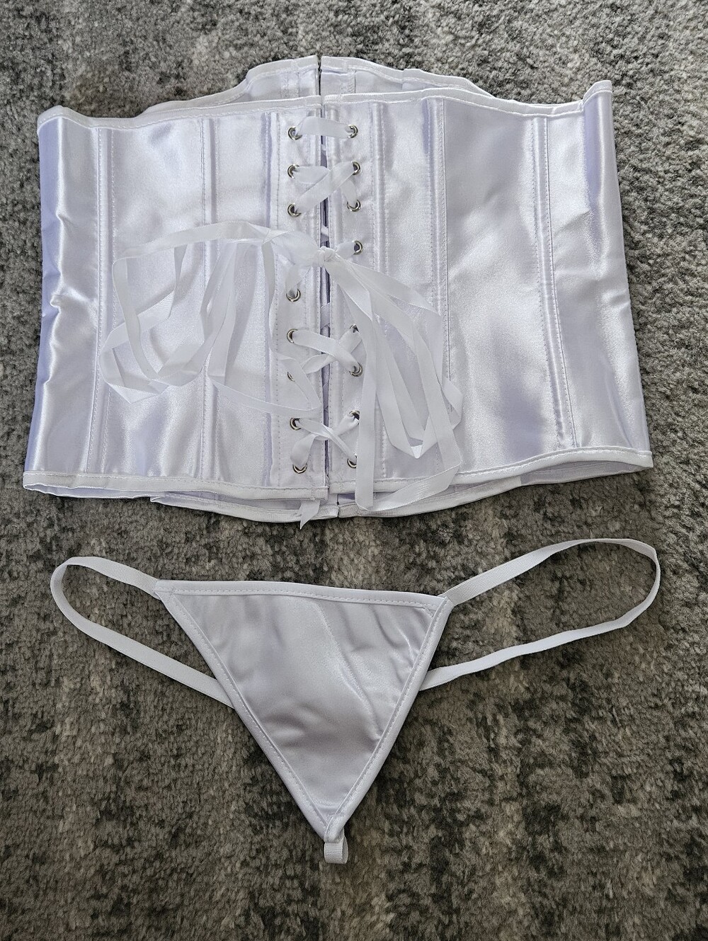NWT White Silk Bridal Corset With Matching Thong, Size Large